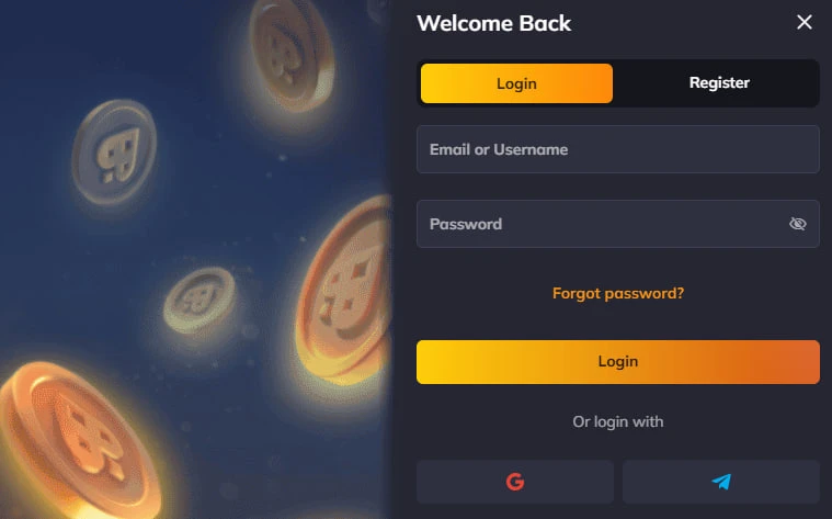 Vegastars secure login screen
