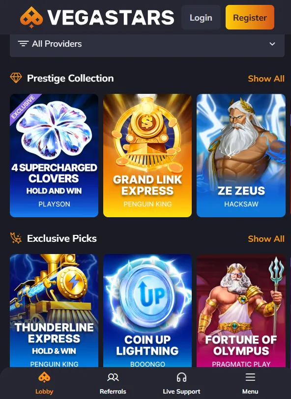 Vegastars mobile app casino games